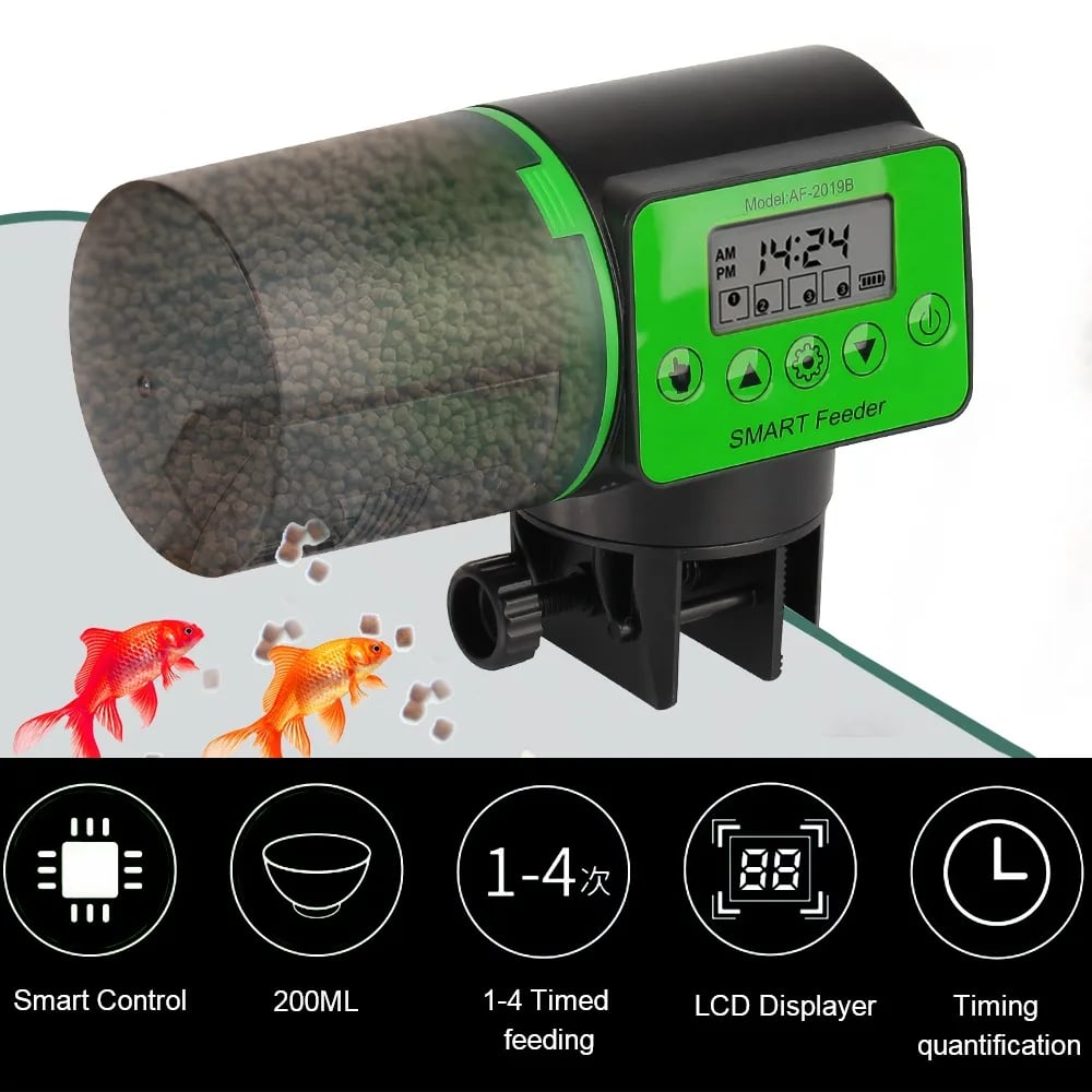 LZJV Smart Automatic Fish Feeder — 200 g Drum