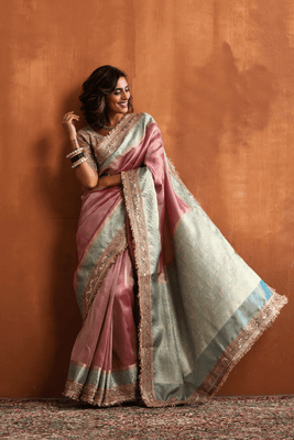 Pink Blush N Blue | Ready to Wear Tissue Banarasi Saree