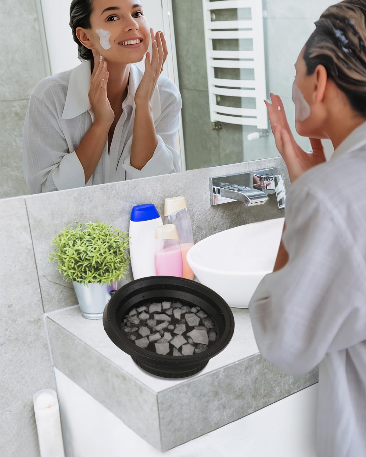 Foldable Silicone Ice Bath Facial Plunge Bowl with Ice tray Inbuilt