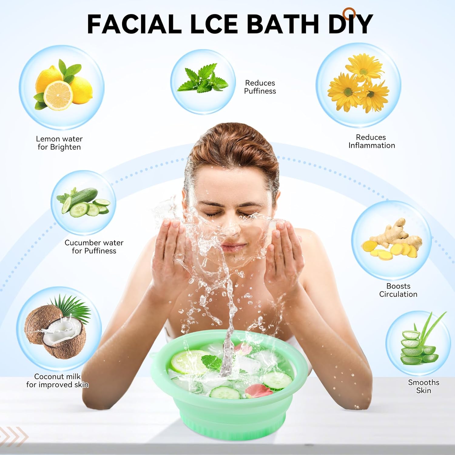 Foldable Silicone Ice Bath Facial Plunge Bowl with Ice tray Inbuilt