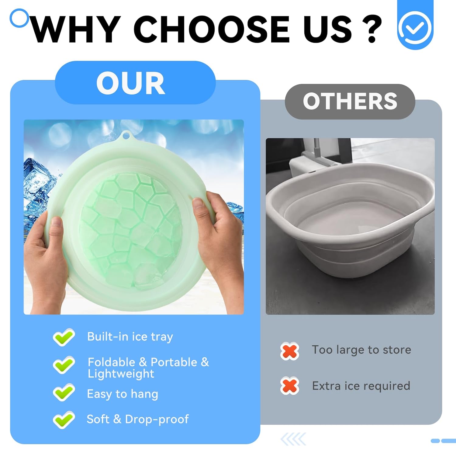 Foldable Silicone Ice Bath Facial Plunge Bowl with Ice tray Inbuilt