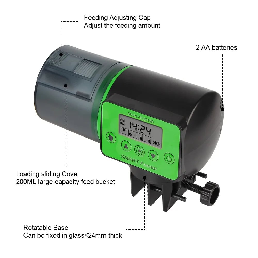 LZJV Smart Automatic Fish Feeder — 200 g Drum