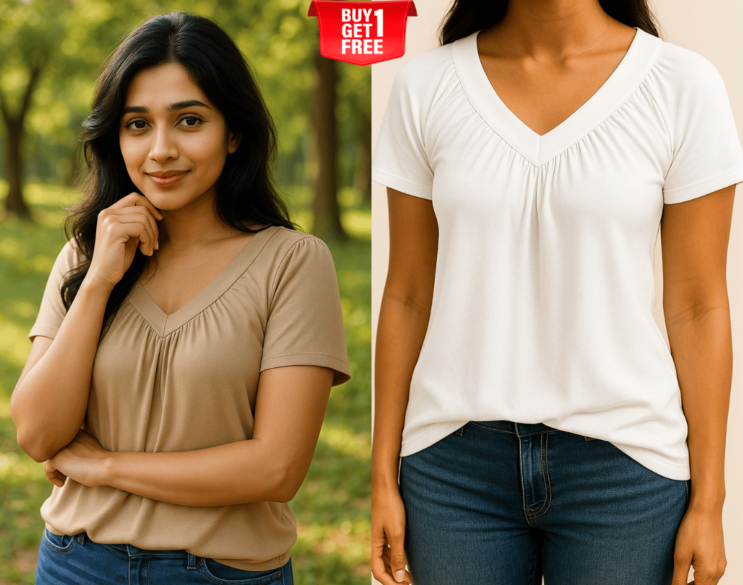 ✨Women's Casual Short Sleeve V Neck Basic T-shirts Buy 1 Get 1