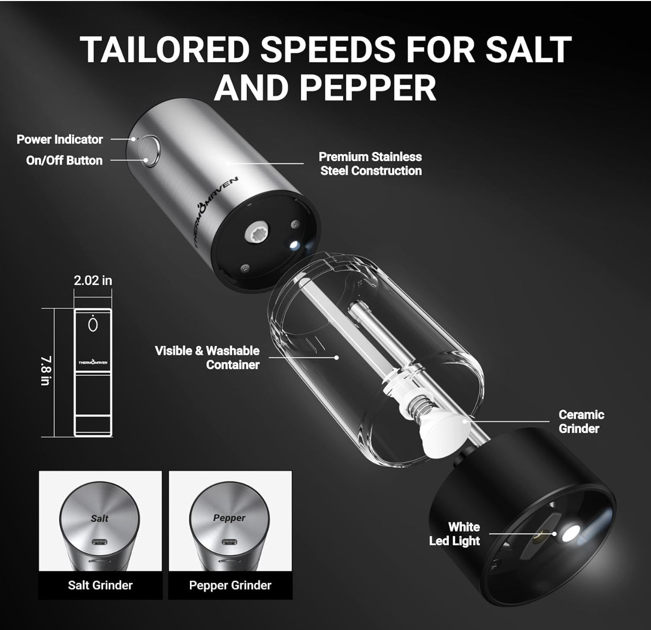 Premium AutoSpice Salt & Pepper Grinder - Buy 1 Get 1 Free
