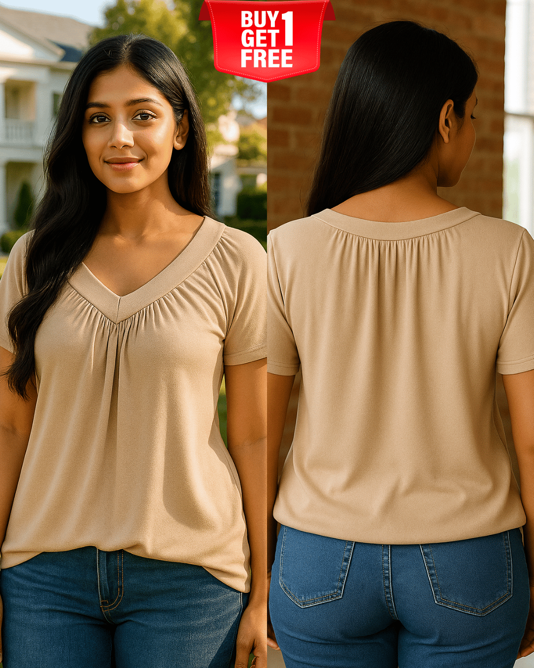 ✨Women's Casual Short Sleeve V Neck Basic T-shirts Buy 1 Get 1