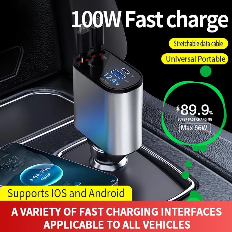 Fast Charge Retractable Car Charger Buy 1 Get 1 Free